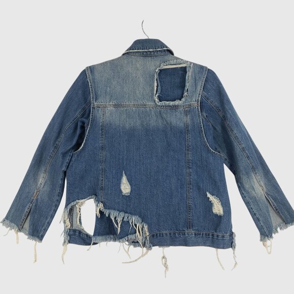 ZARA Distressed Denim Jacket With Frayed Hem & Rips Womens XS - Picture 2 of 14